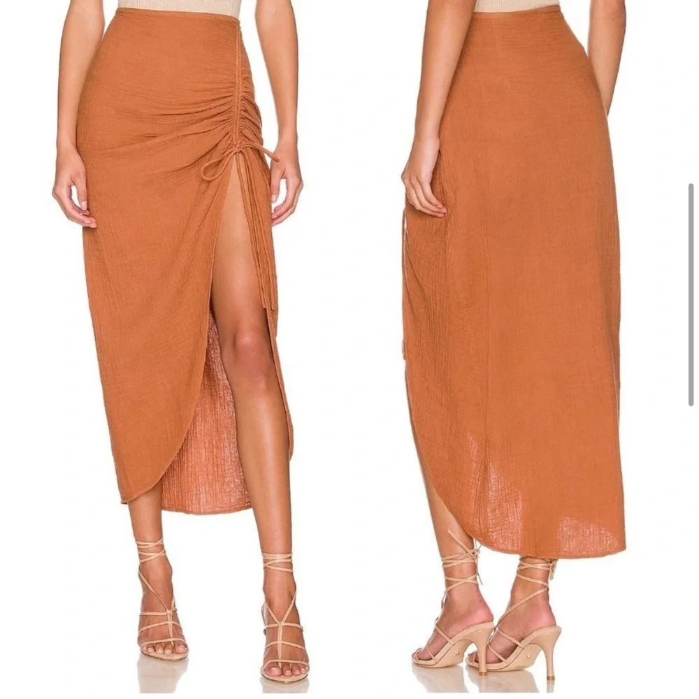 Free People High Waisted Gauze Side Rouched Skirt Store Sample Sz 2 in Ginger